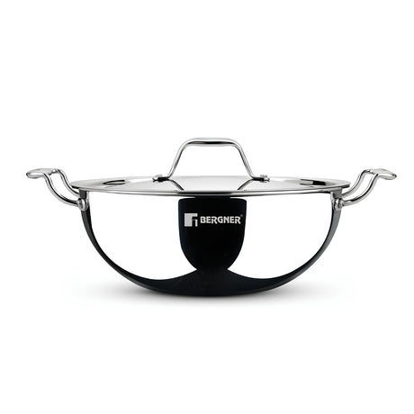 Bergner Argent Triply Stainless Steel Deep Kadai with Lid 22 cm \ 2.8 L_1