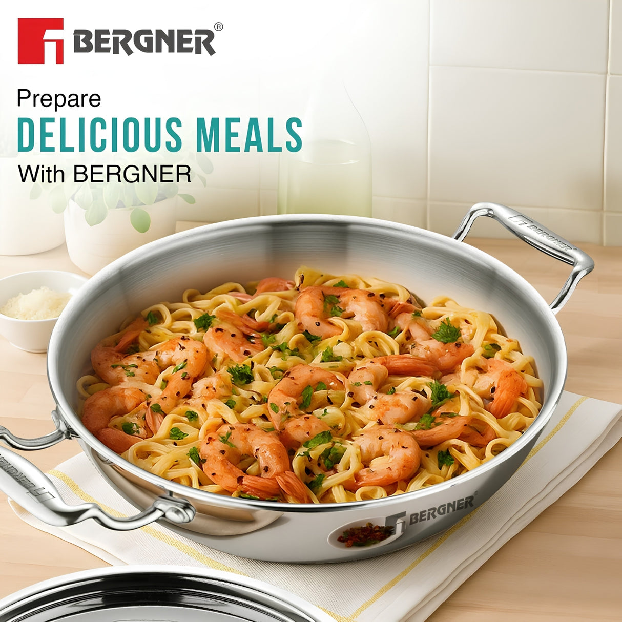 Bergner Argent Triply Stainless Steel Deep Kadai with Lid 22 cm \ 2.8 L_7