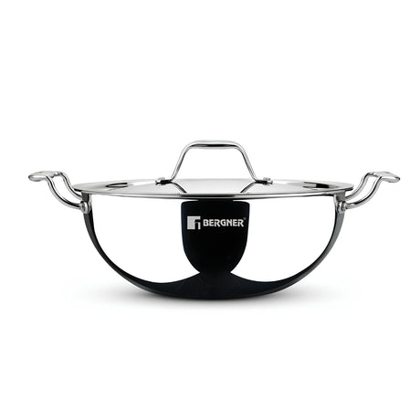 Bergner Argent Triply Stainless Steel Deep Kadai with Lid 24 cm \ 3.8 L_1