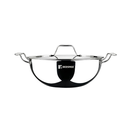 Bergner Argent Triply Stainless Steel Deep Kadai with Lid 26 cm _ 4.5 L_Front View
