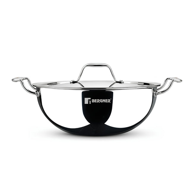 Bergner Argent Triply Stainless Steel Deep Kadai with Lid 28 cm \ 5.7 L_1
