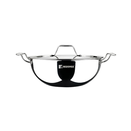 Bergner Argent Triply Stainless Steel Deep Kadai with Lid 28 cm _ 5.7 L_Front View