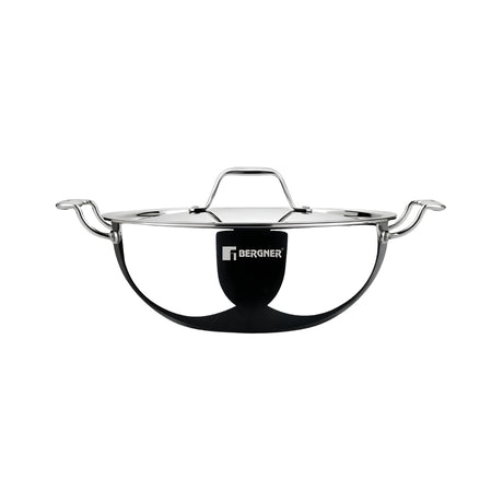 Bergner Argent Triply Stainless Steel Deep Kadai with Lid 32 cm _ 7 L_Front View