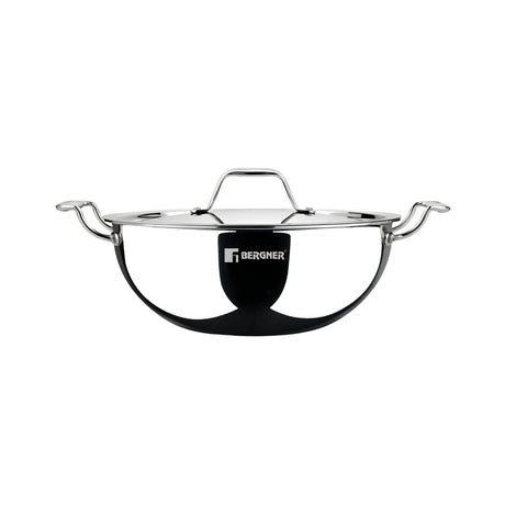 Bergner Argent Triply Stainless Steel Deep Kadai with Lid 34 cm _ 9.1 L_Front View