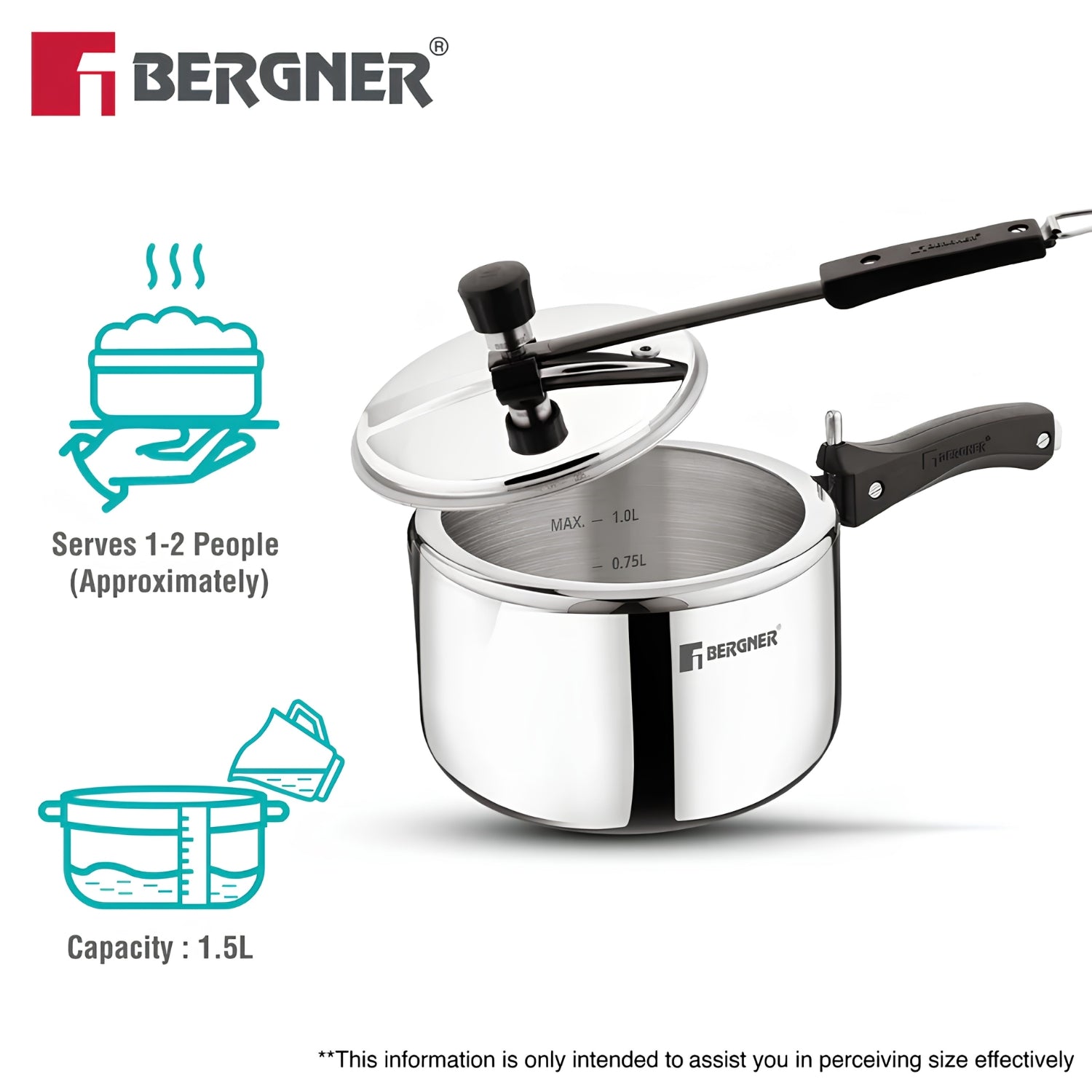 Bergner Argent Triply Stainless Steel Inner Lid Pressure Cooker 1.5 L_2