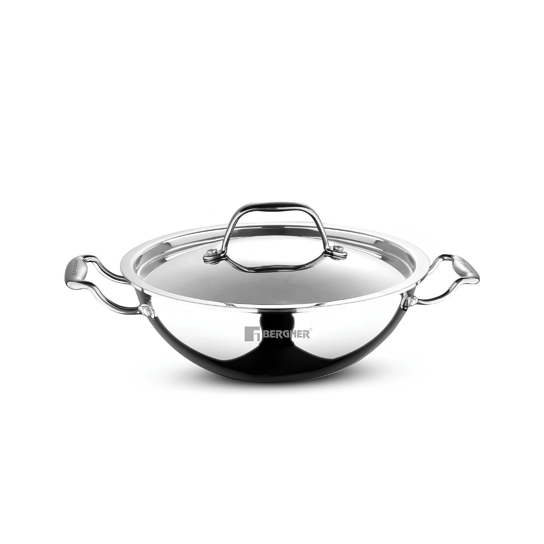 Bergner Argent Triply Stainless Steel Kadai with Lid 28 cm _ 4.3 L_1