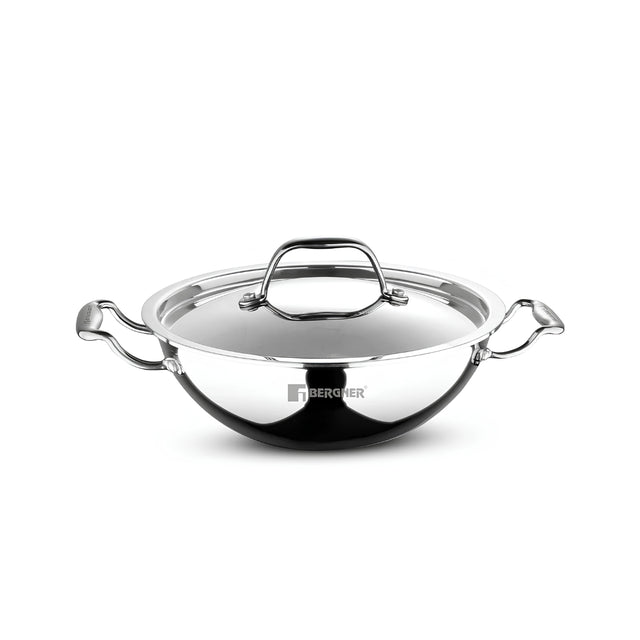 Bergner Argent Triply Stainless Steel Kadai with Lid 28 cm _ 4.3 L_1