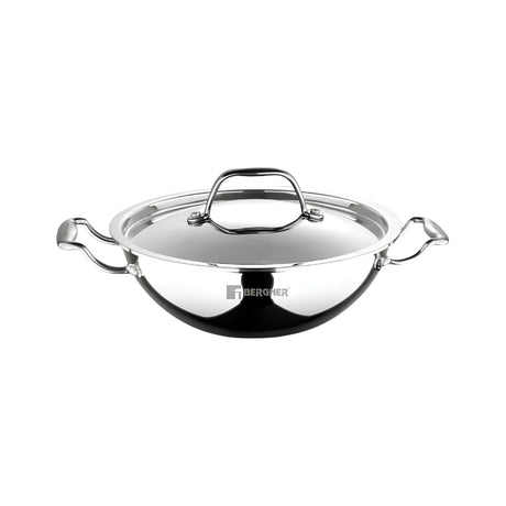 Bergner Argent Triply Stainless Steel Kadai with Lid 28 cm _ 4.3 L_Front View