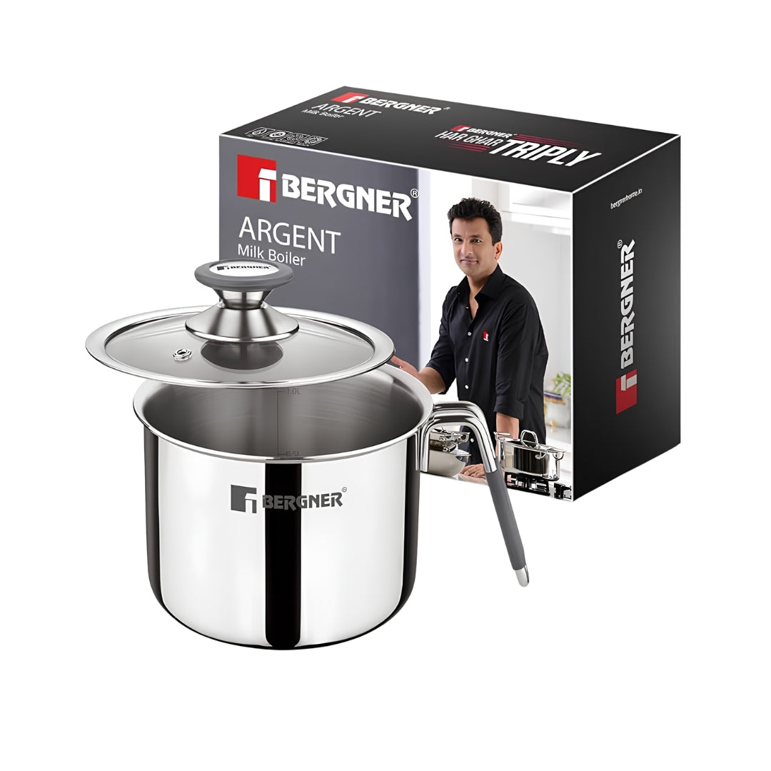 Bergner Argent Triply Stainless Steel Milk Boiler with Glass Lid 12 cm _ 1 L_Box Image