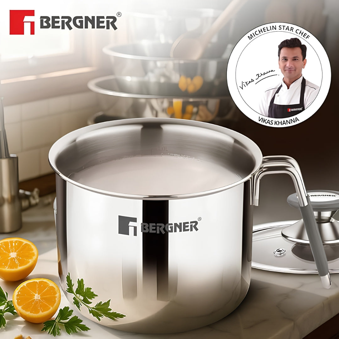 Bergner Argent Triply Stainless Steel Milk Boiler with Glass Lid 12 cm _ 1 L_Features1