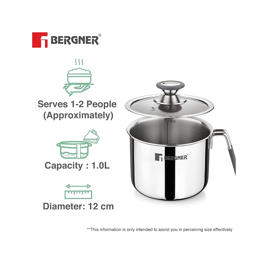 Bergner Argent Triply Stainless Steel Milk Boiler with Glass Lid 12 cm _ 1 L_Features2