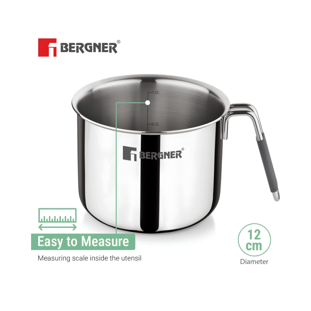 Bergner Argent Triply Stainless Steel Milk Boiler with Glass Lid 12 cm _ 1 L_Features3