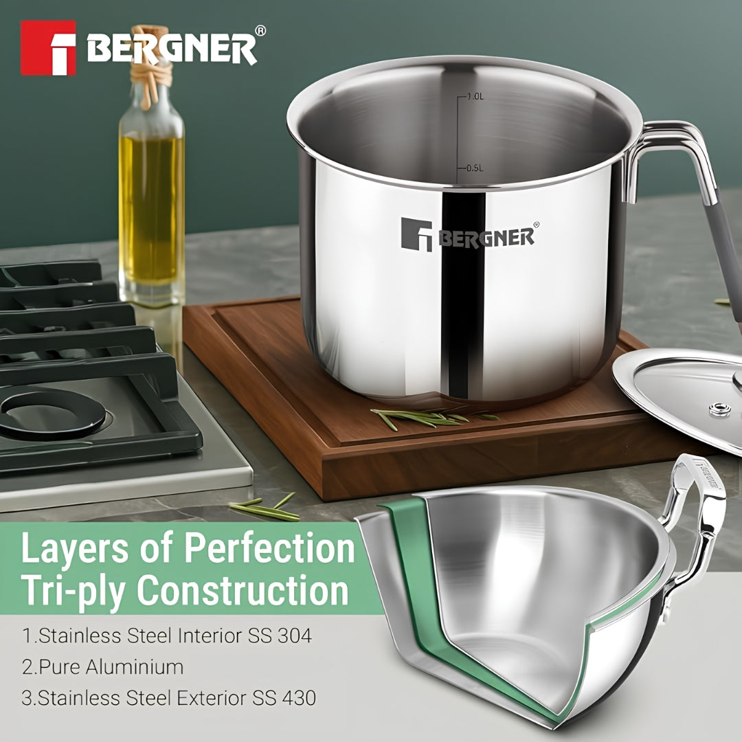 Bergner Argent Triply Stainless Steel Milk Boiler with Glass Lid 12 cm _ 1 L_Features4