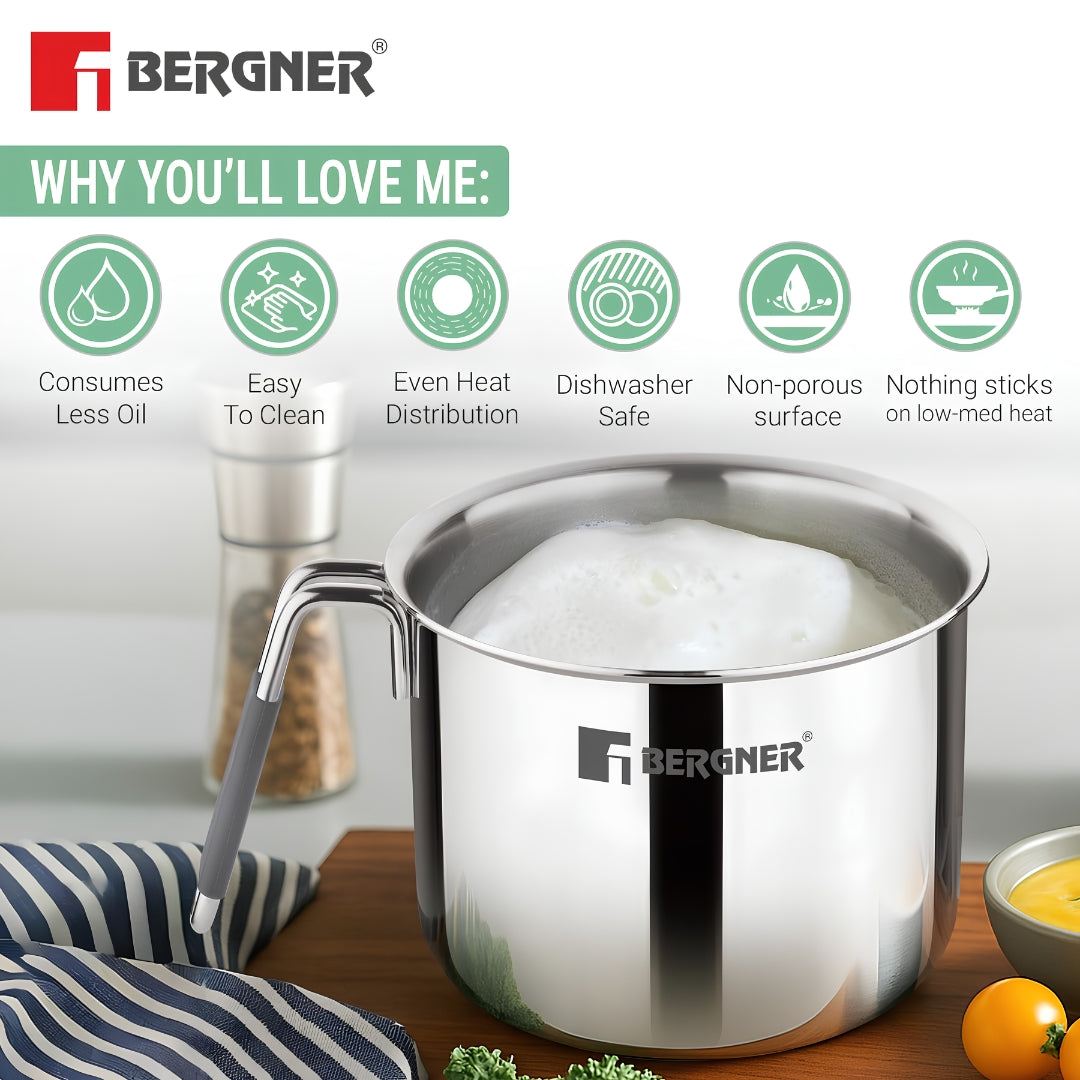 Bergner Argent Triply Stainless Steel Milk Boiler with Glass Lid 12 cm _ 1 L_Features5