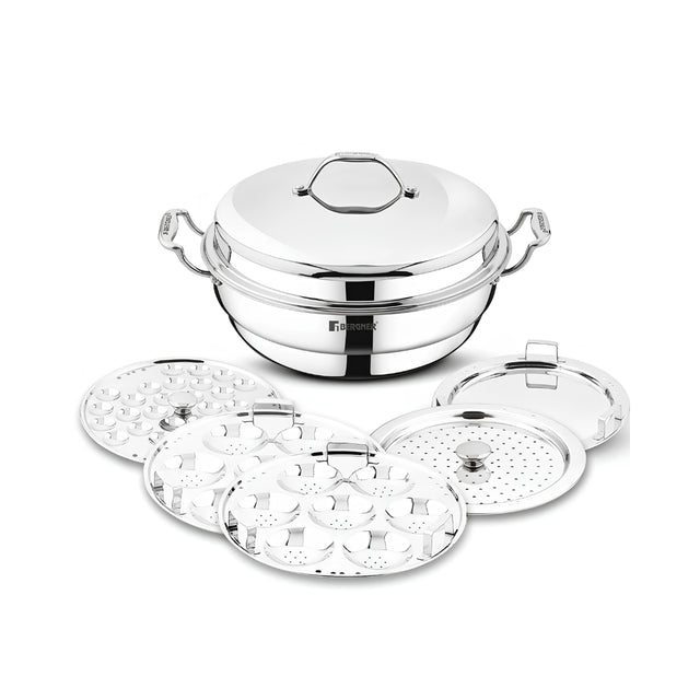 Bergner Argent Triply Stainless Steel Multi Kadai with 5 Plates and Lid - 28 cm_1