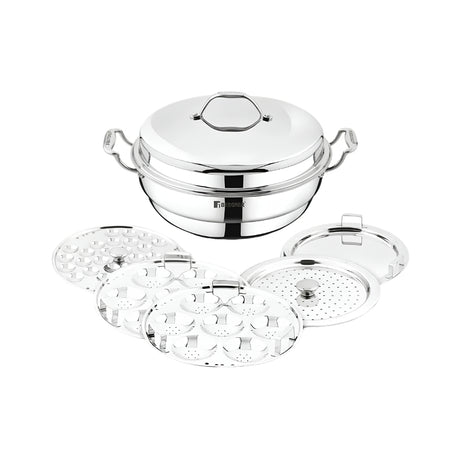 Bergner Argent Triply Stainless Steel Multi Kadai with 5 Plates and Lid - 28 cm_Front View