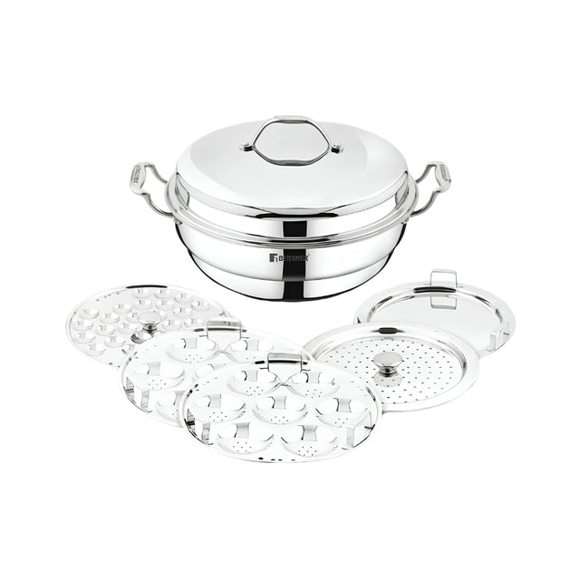 Bergner Argent Triply Stainless Steel Multi Kadai with 5 Plates and Lid - 28 cm_Front View