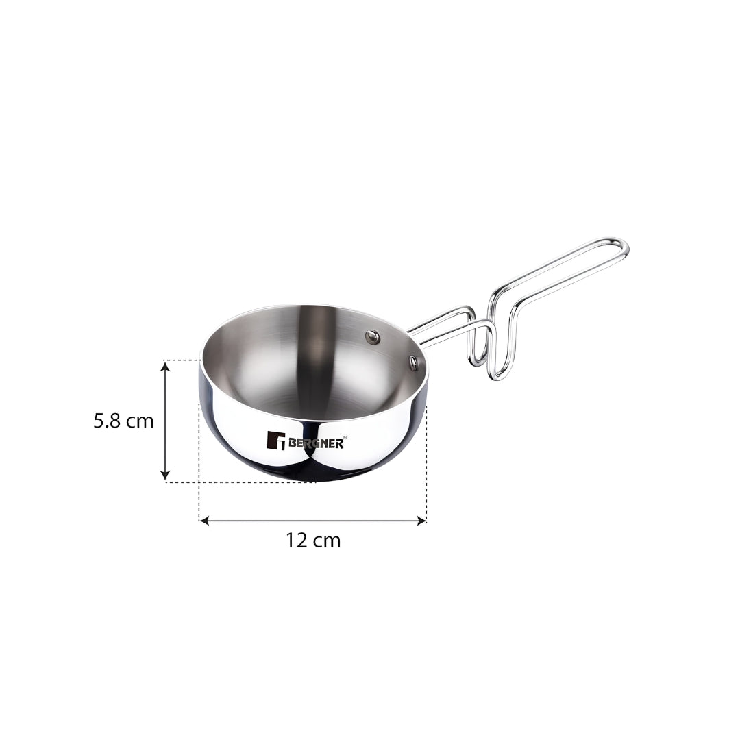Bergner Argent Triply Stainless Steel Tadka Pan - 12 cm _ 500 ml_Dimensions