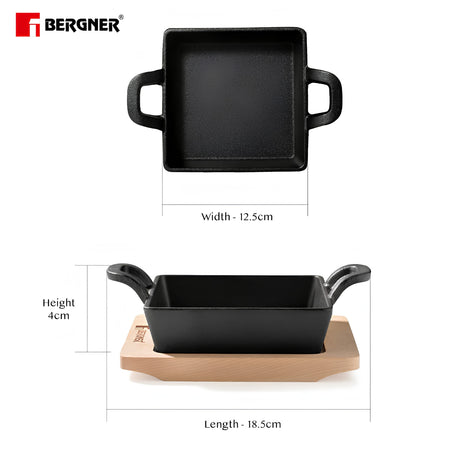 Bergner Cook and Share Cast Iron Mini Pan with Wooden Tray 12 cm - Black_2