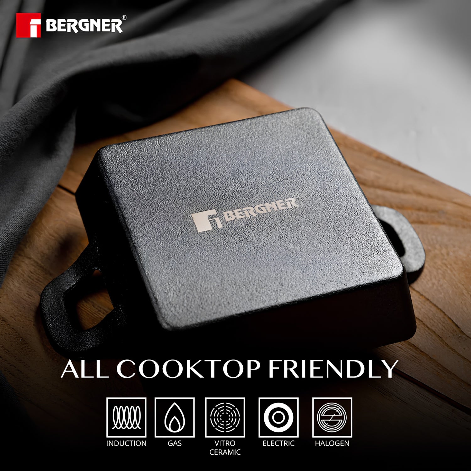 Bergner Cook and Share Cast Iron Mini Pan with Wooden Tray 12 cm - Black_6