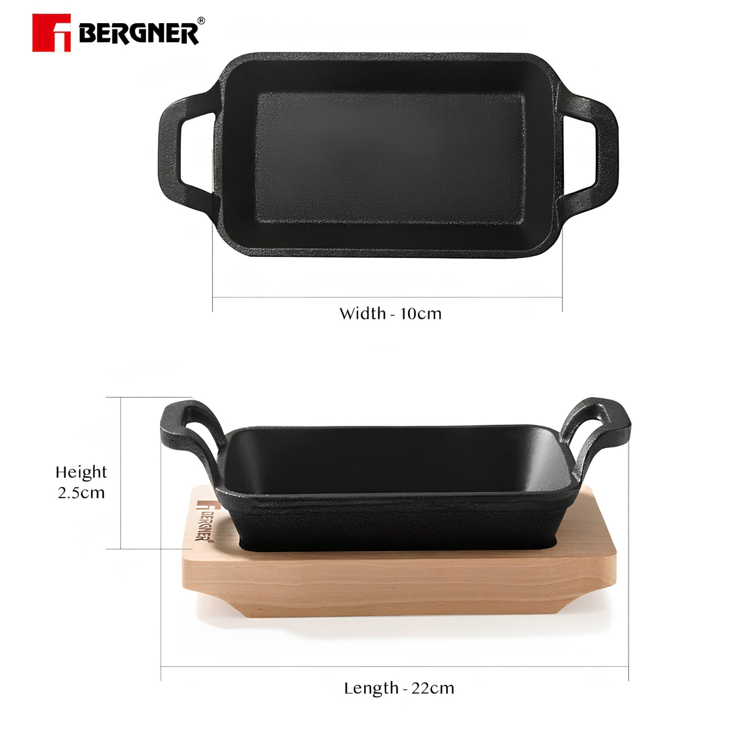 Bergner Cook and Share Cast Iron Mini Pan with Wooden Tray 17 cm - Black_2