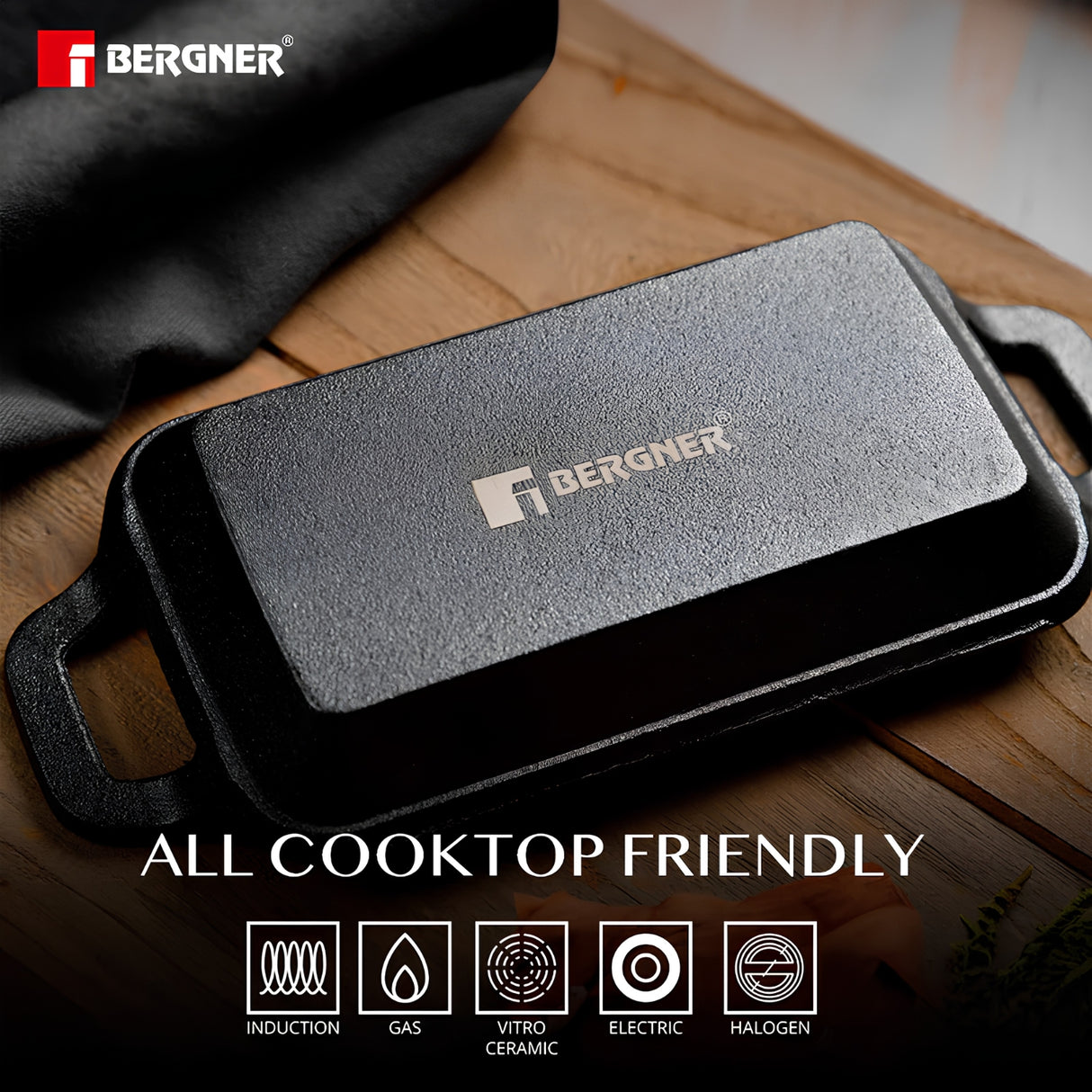 Bergner Cook and Share Cast Iron Mini Pan with Wooden Tray 17 cm - Black_6