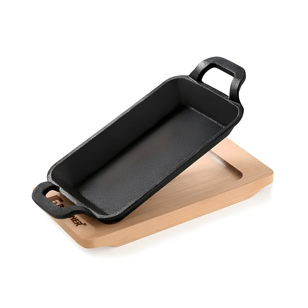 Bergner Cook and Share Cast Iron Mini Pan with Wooden Tray 17 cm - Black