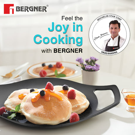 Bergner Eco Cast Iron Concave Tawa with Silicone Sleeves 24 cm - Black_2