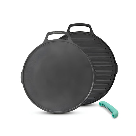 Bergner Eco Cast Iron Double Side Grill Pan with Silicone Sleeves 26 cm - Black_1