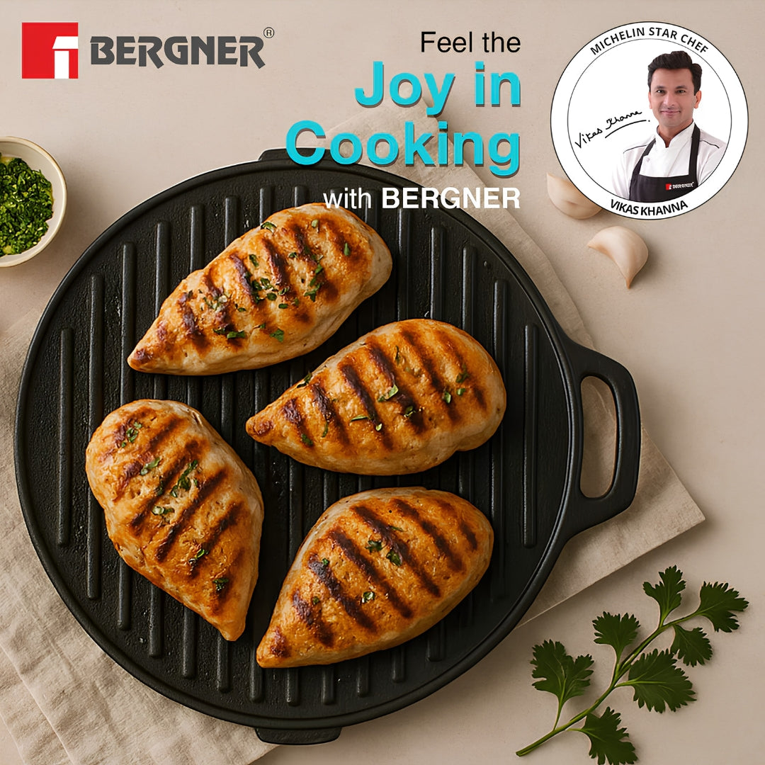 Bergner Eco Cast Iron Double Side Grill Pan with Silicone Sleeves 26 cm - Black_2