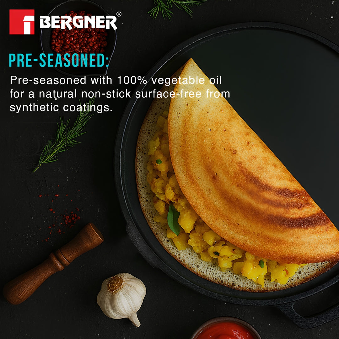 Bergner Eco Cast Iron Double Side Grill Pan with Silicone Sleeves 26 cm - Black_4