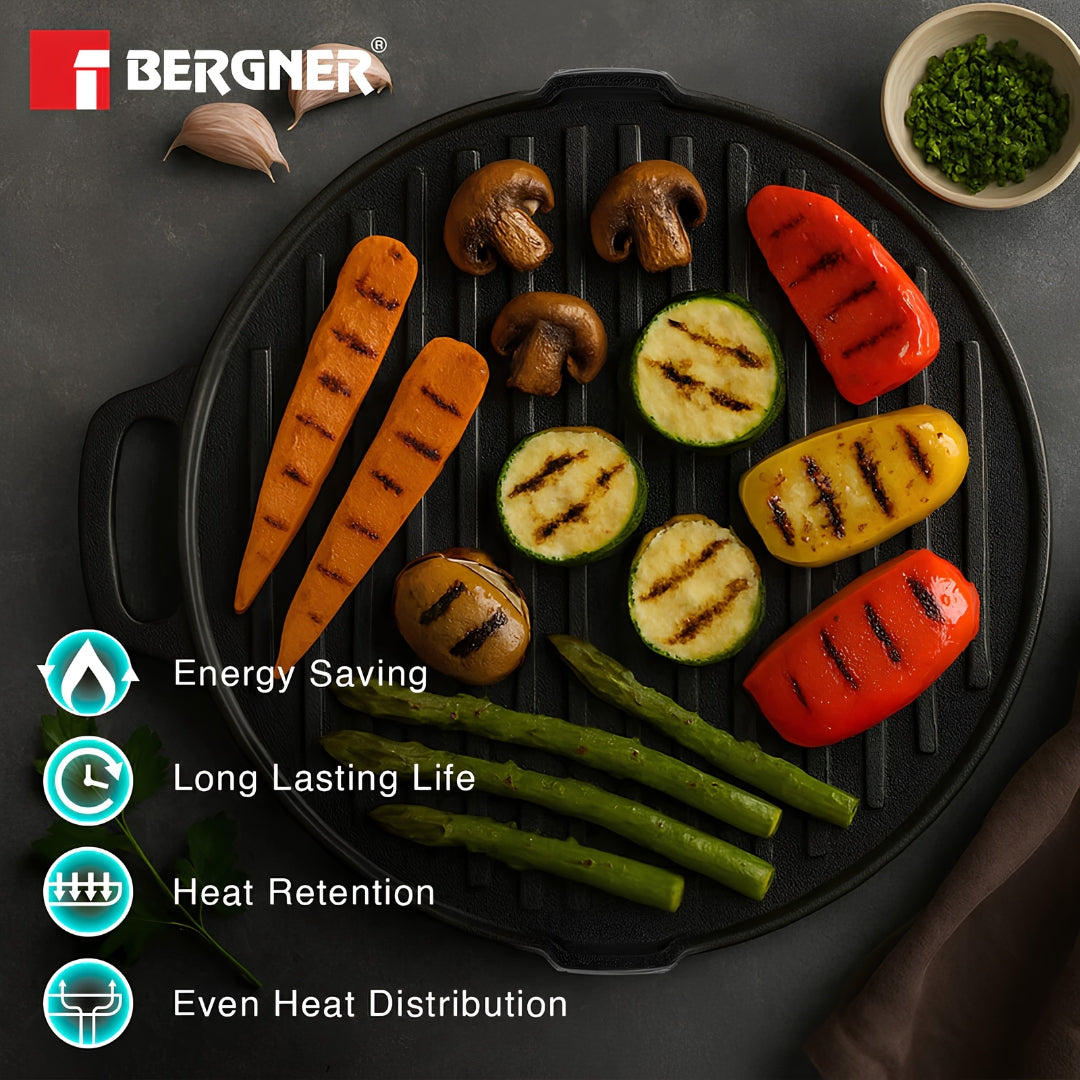 Bergner Eco Cast Iron Double Side Grill Pan with Silicone Sleeves 26 cm - Black_5