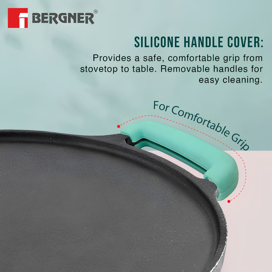 Bergner Eco Cast Iron Double Side Grill Pan with Silicone Sleeves 26 cm - Black_6