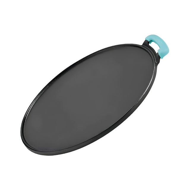 Bergner Eco Cast Iron Flat Multi Tawa with One-Sided Handle and Silicone Sleeve 30 cm - Black_Front View