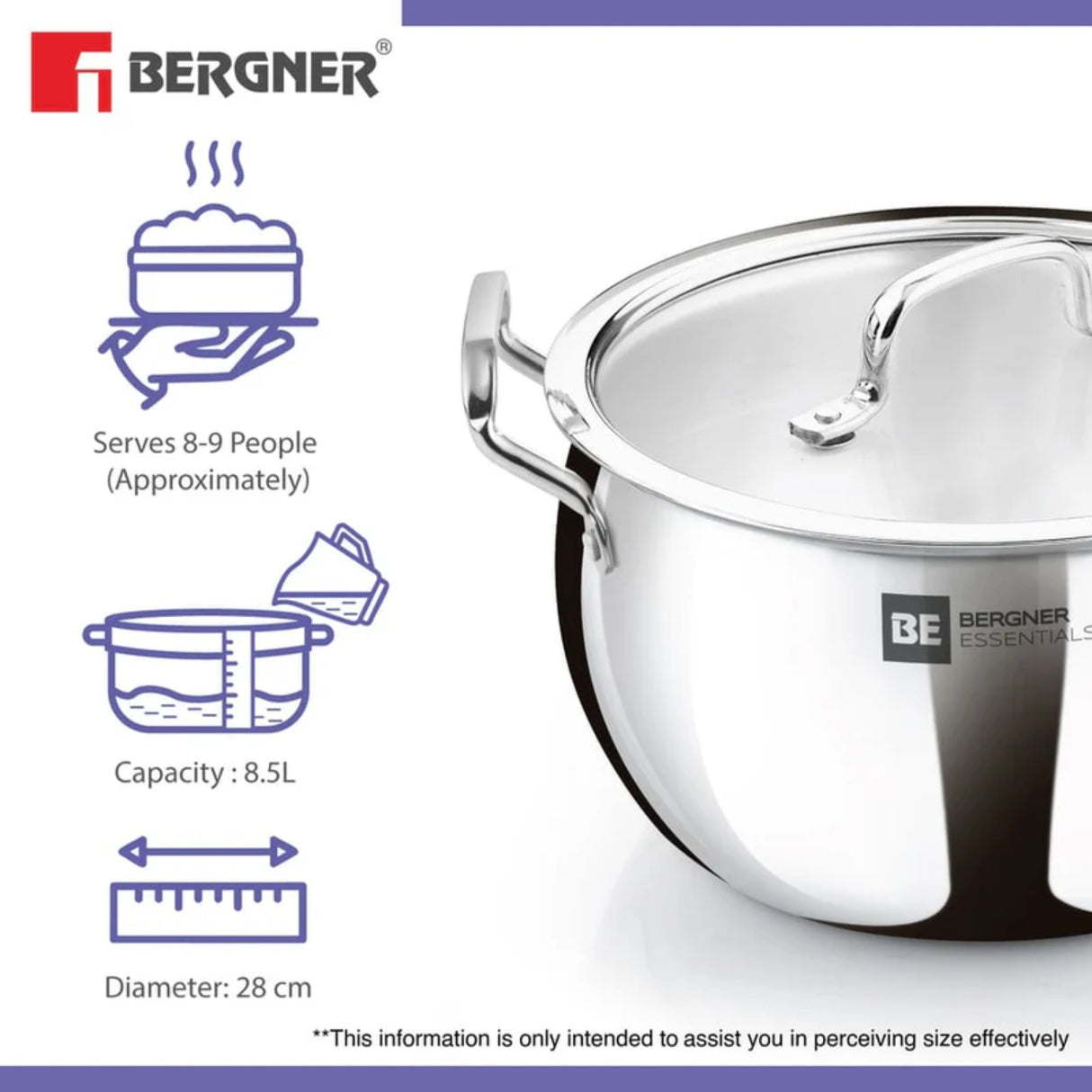 Bergner Essentials Ankush Triply Stainless Steel Rice Handi with Glass Lid 28 cm \ 8.5 L_3