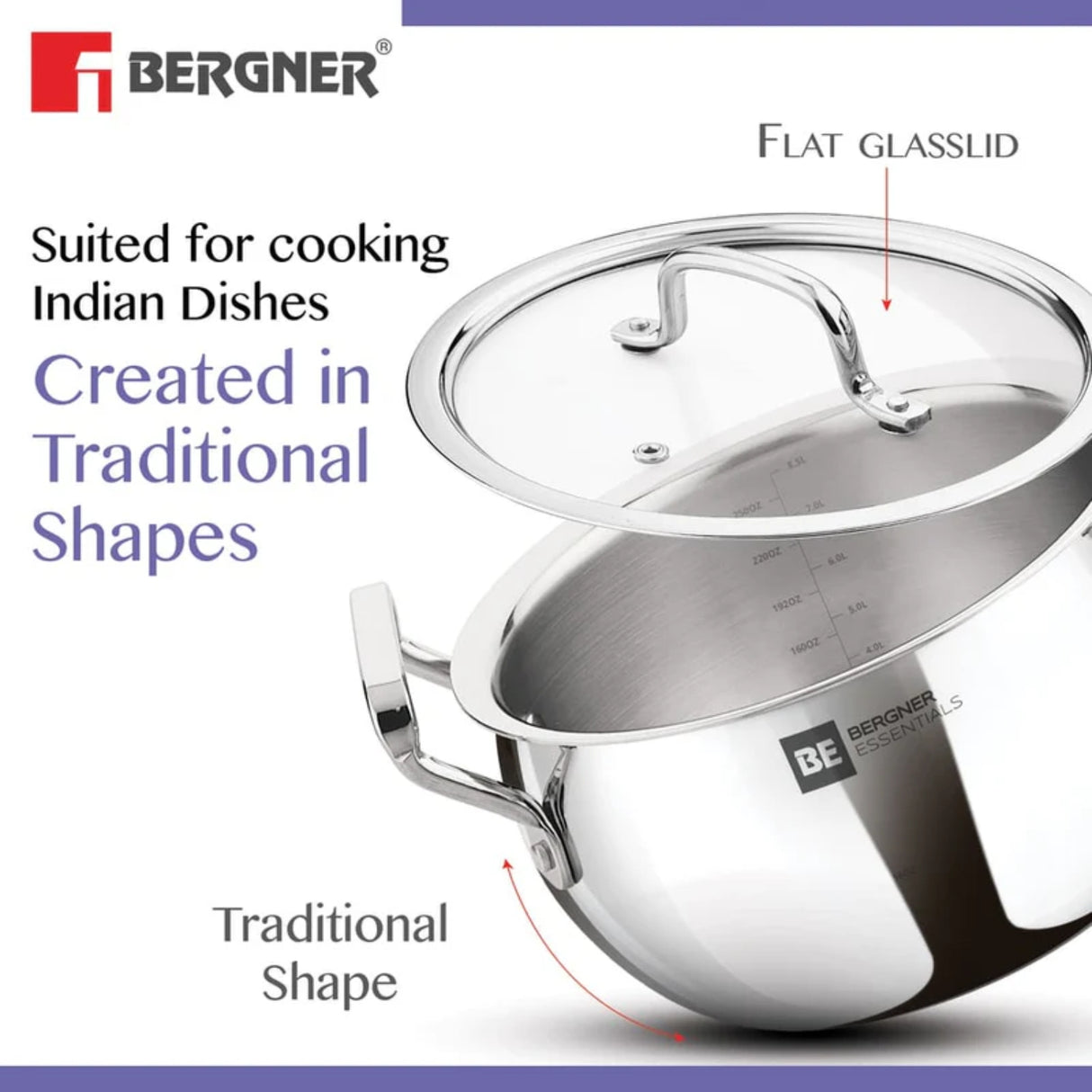 Bergner Essentials Ankush Triply Stainless Steel Rice Handi with Glass Lid 28 cm \ 8.5 L_5