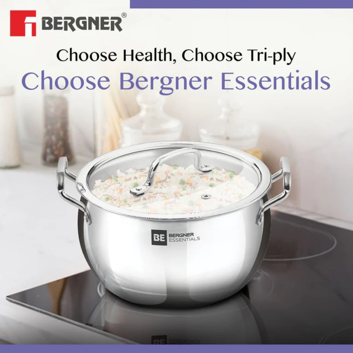 Bergner Essentials Ankush Triply Stainless Steel Rice Handi with Glass Lid 28 cm \ 8.5 L_7