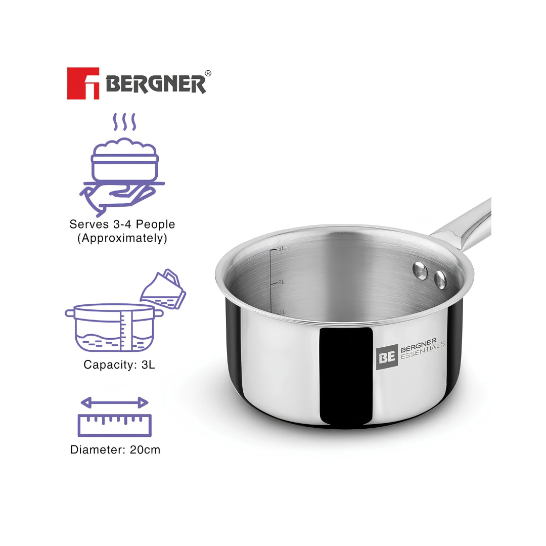 Bergner Essentials Era Triply Stainless Steel Tea Pan 20 cm \ 3 L_3