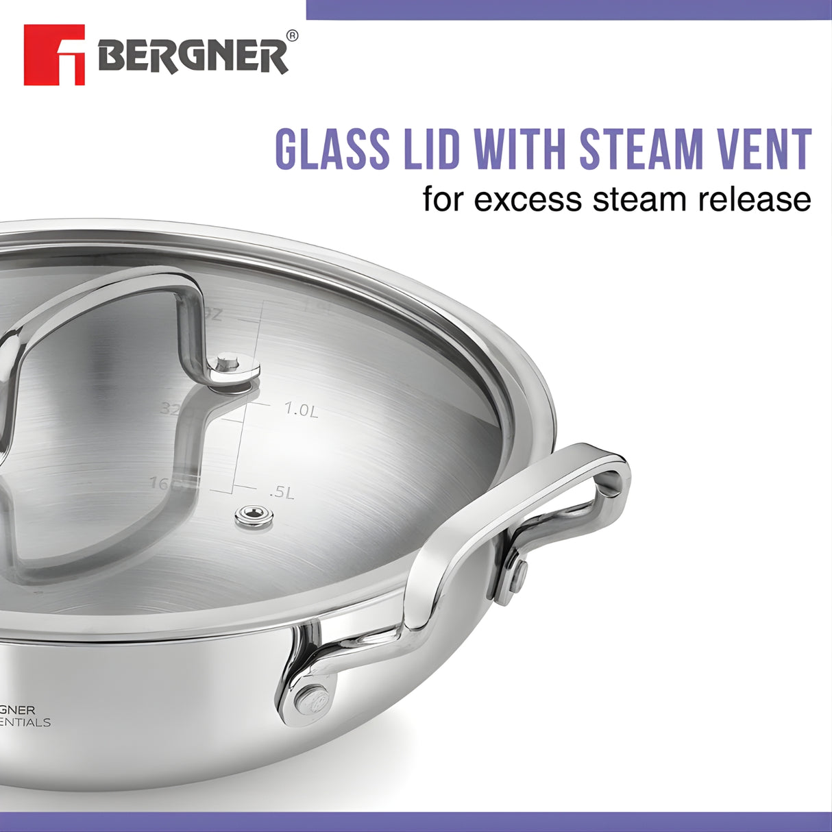 Bergner Essentials Girisha Triply SS Kadai with Glass Lid 20 cm \ 1.9 L_7
