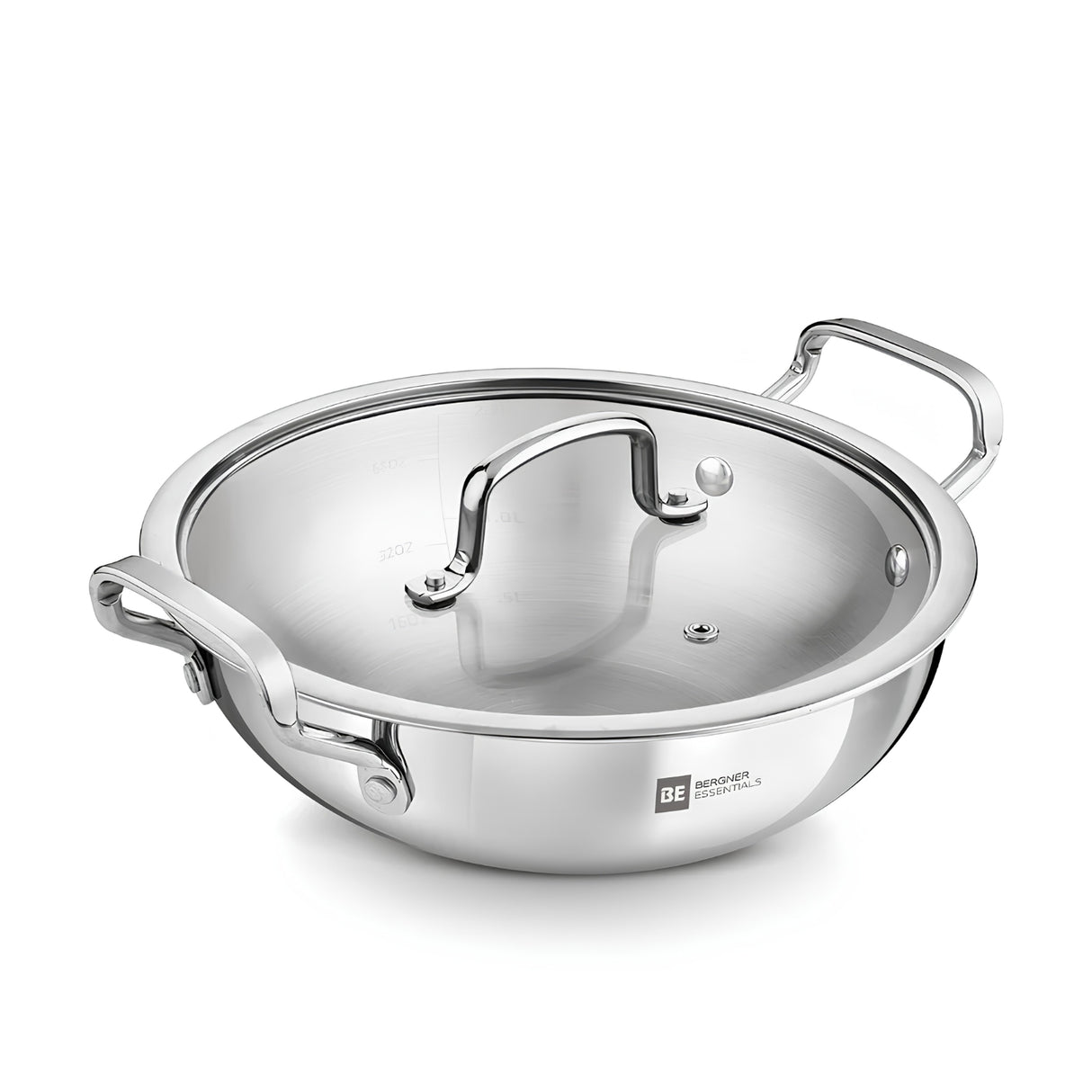 Bergner Essentials Girisha Triply SS Kadai with Glass Lid 24 cm \ 3 L_1
