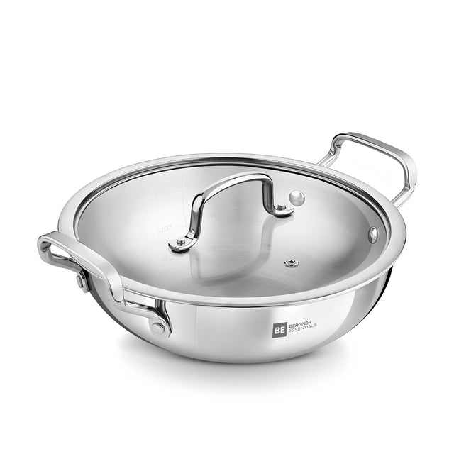 Bergner Essentials Girisha Triply SS Kadai with Glass Lid 24 cm \ 3 L_1