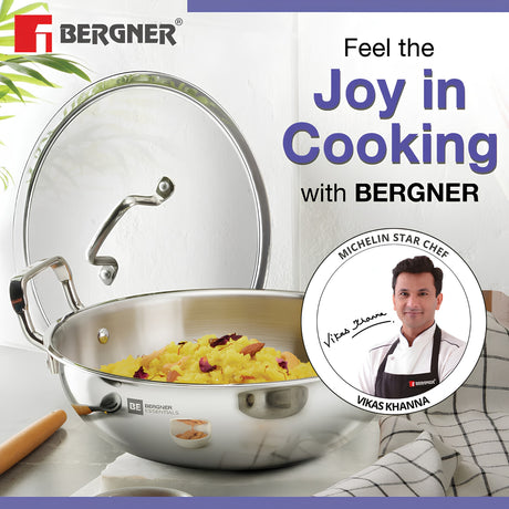 Bergner Essentials Girisha Triply SS Kadai with Glass Lid 24 cm \ 3 L_3
