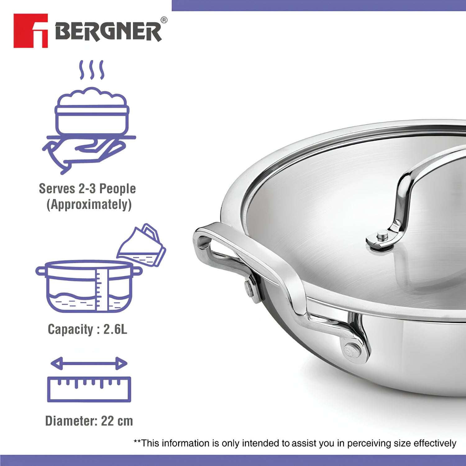 Bergner Essentials Girisha Triply SS Kadai with Glass Lid 24 cm \ 3 L_4