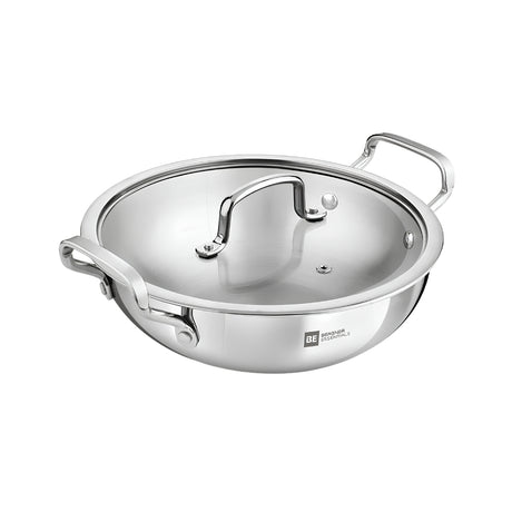 Bergner Essentials Girisha Triply SS Kadai with Glass Lid 26 cm _ 3.9 L_Front View