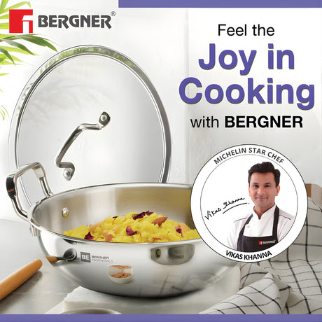 Bergner Essentials Girisha Triply SS Kadai with Glass Lid 28 cm \ 5 L_2
