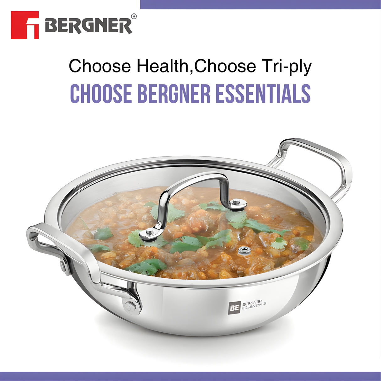 Bergner Essentials Girisha Triply SS Kadai with Glass Lid 28 cm \ 5 L_6