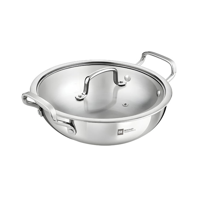 Bergner Essentials Girisha Triply SS Kadai with Glass Lid 28 cm _ 5 L_Front View
