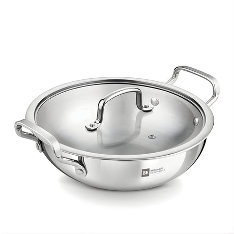 Bergner Essentials Girisha Triply SS Kadai with Glass Lid 30 cm \ 6 L_1
