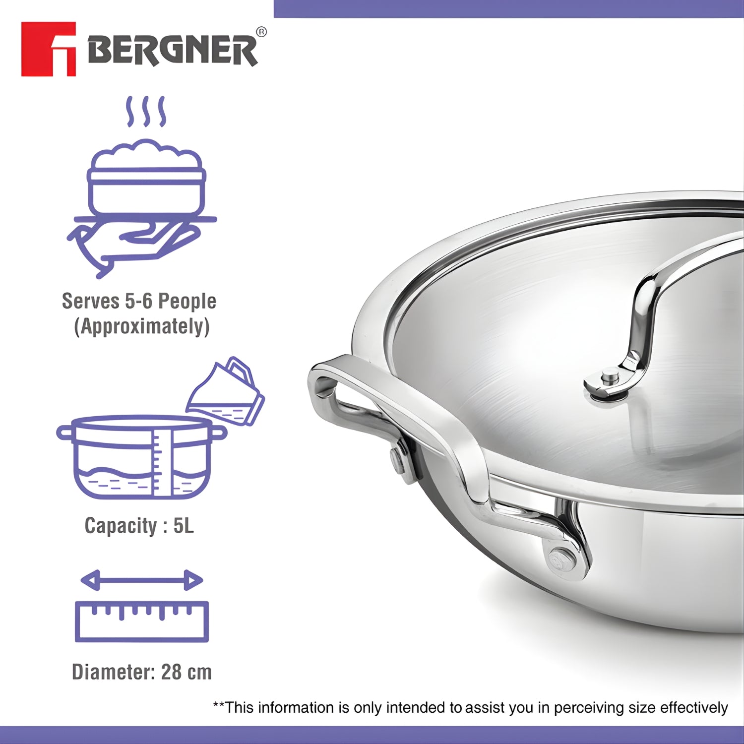 Bergner Essentials Girisha Triply SS Kadai with Glass Lid 30 cm \ 6 L_3