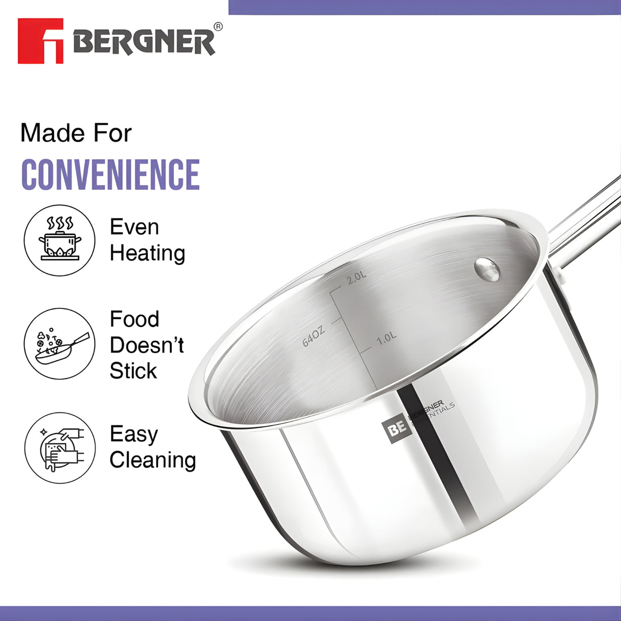 Bergner Essentials Girisha Triply Stainless Steel Milk Pan 18 cm \ 2 L_5